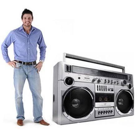 1980s Silver Radio Boom Box Boombox Cassette Deck Stereo Cardboard Cutout Standee Standup, Size: 41 X 46