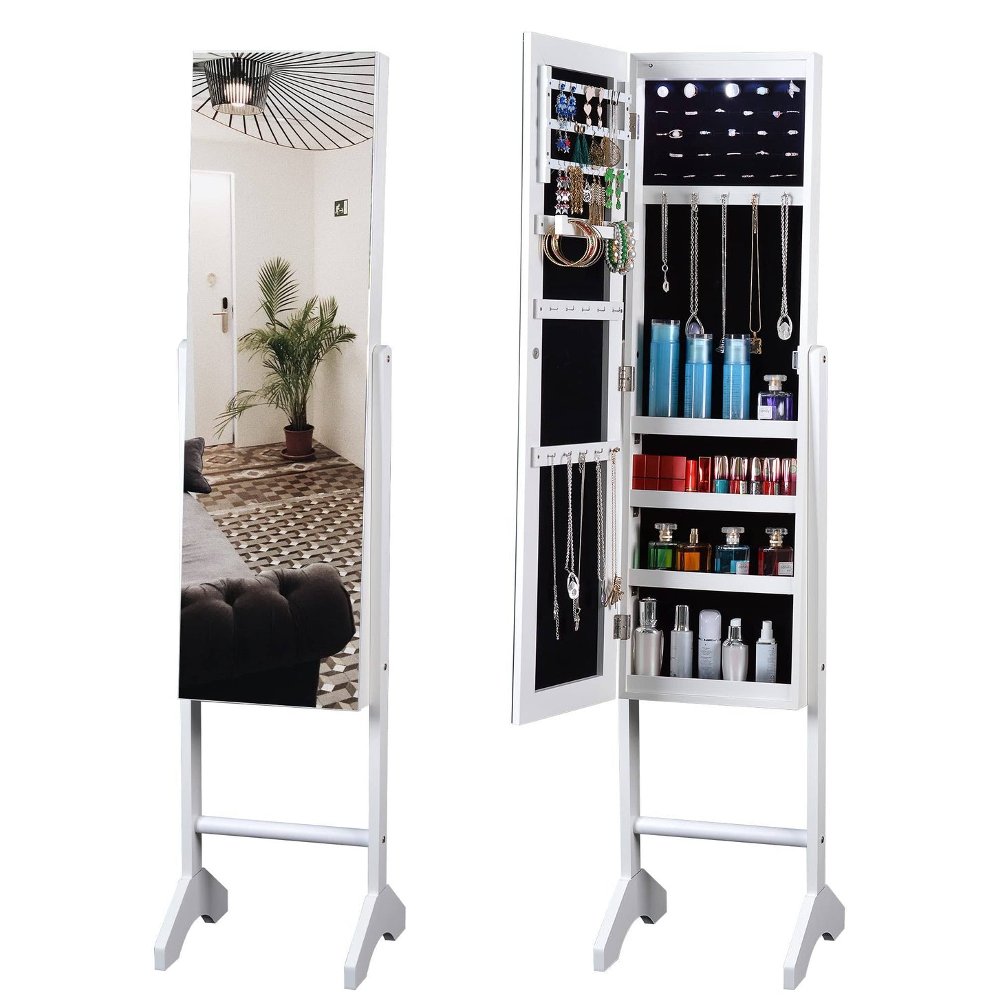 Mirror With Jewelry Storage Lockable Standing Jewelry Armoire Organize With Mirror