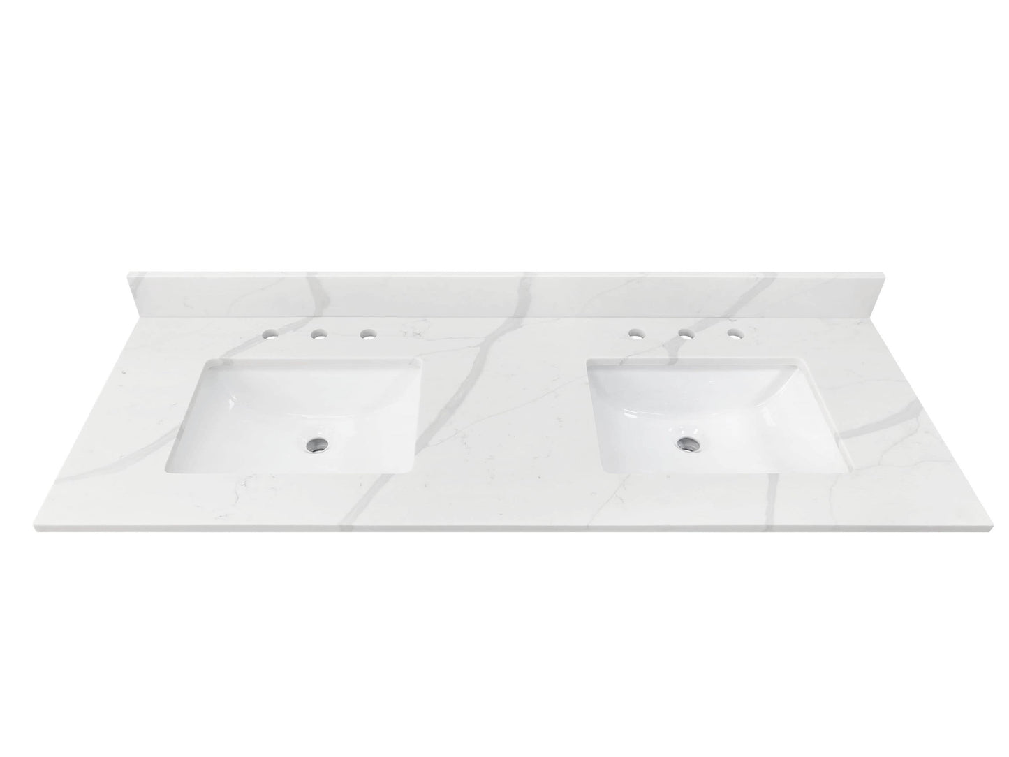 + Roth Calacatta Quartz 61-In White Quartz Undermount Double Sink 3-Hole Bathroom Vanity Top 261538