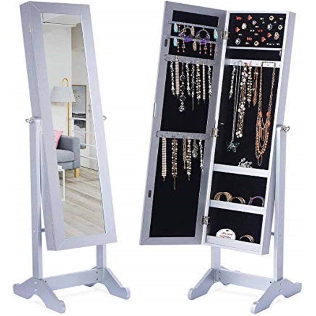 Standing Hand Painted Solid Wood Jewelry Armoire With Mirror