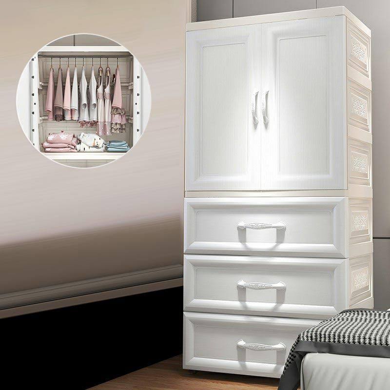 Modern 2-Door Wardrobe Armoire With Drawers Plastic Wardrobe - White 23l X 15w X 52h