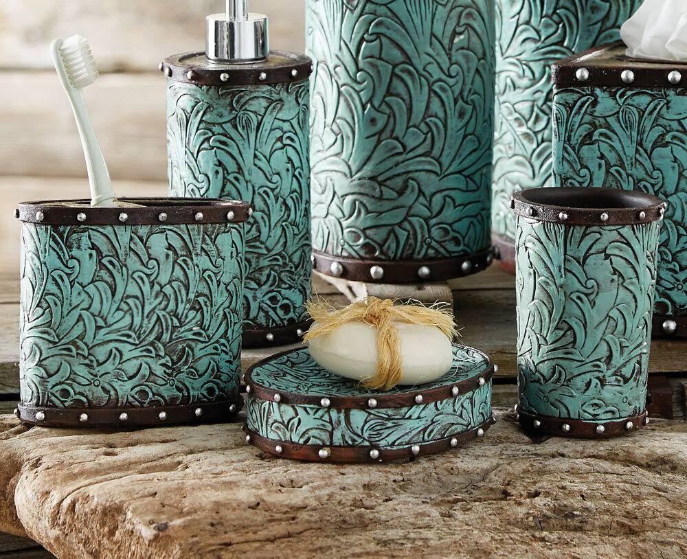 Turquoise Flowers Bath Set From