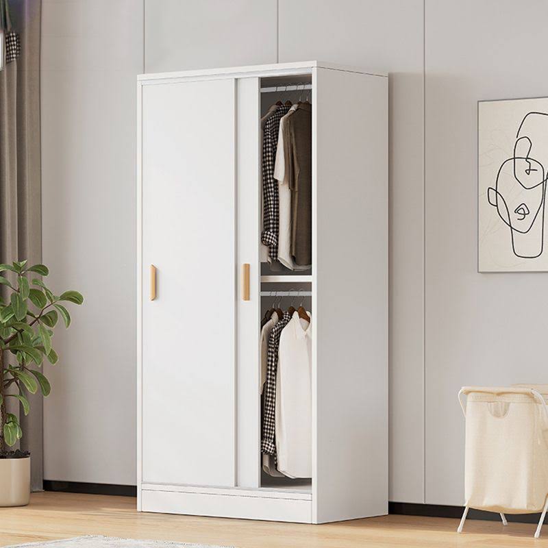 Storage Cabinet Wooden 2-Door Wardrobe Armoire With Shelves And Clothes Rail - White 31l X 20w X 71h