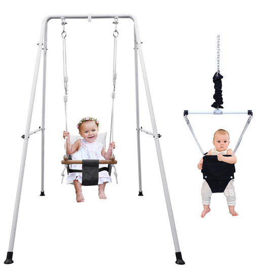 2 In 1 Toddler Metal Swing Set And Baby Jumper With Stand, Baby Swing Set For 6月18日 Months, Size: 63 X 38 X 59, White