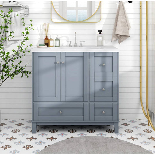 Storage Bathroom Vanity With Usb Charging, Two Doors And Three Drawers