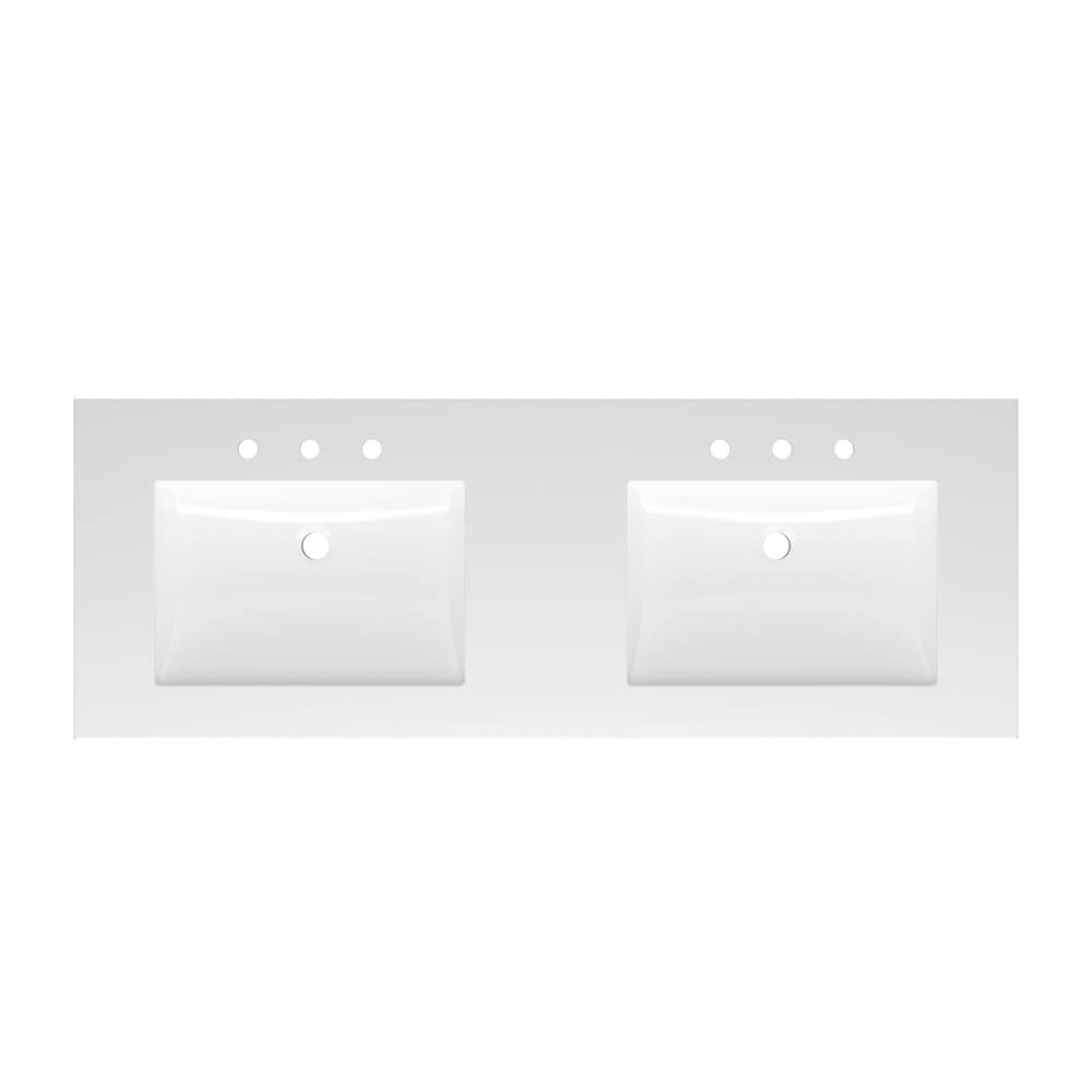 Source Cultured Marble Vanity Tops 61-In White Cultured Marble Integral Double Sink 3-Hole Bathroom Vanity Top Tr261d-3