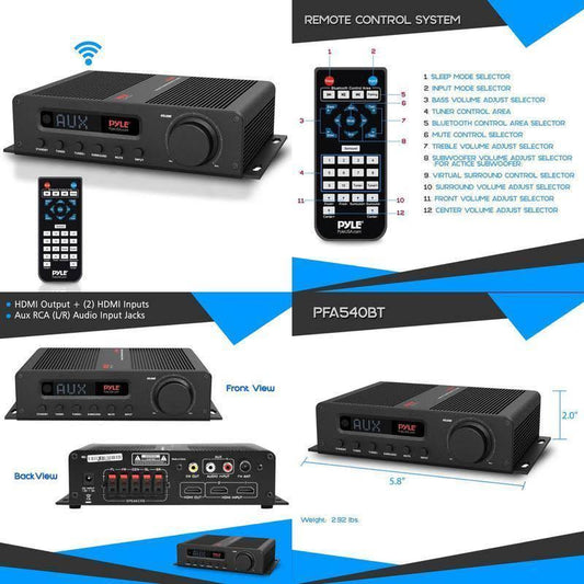 Pfa540bt Bluetooth 5 Channel Home Audio Amplifier Receiver W/ Hdmi