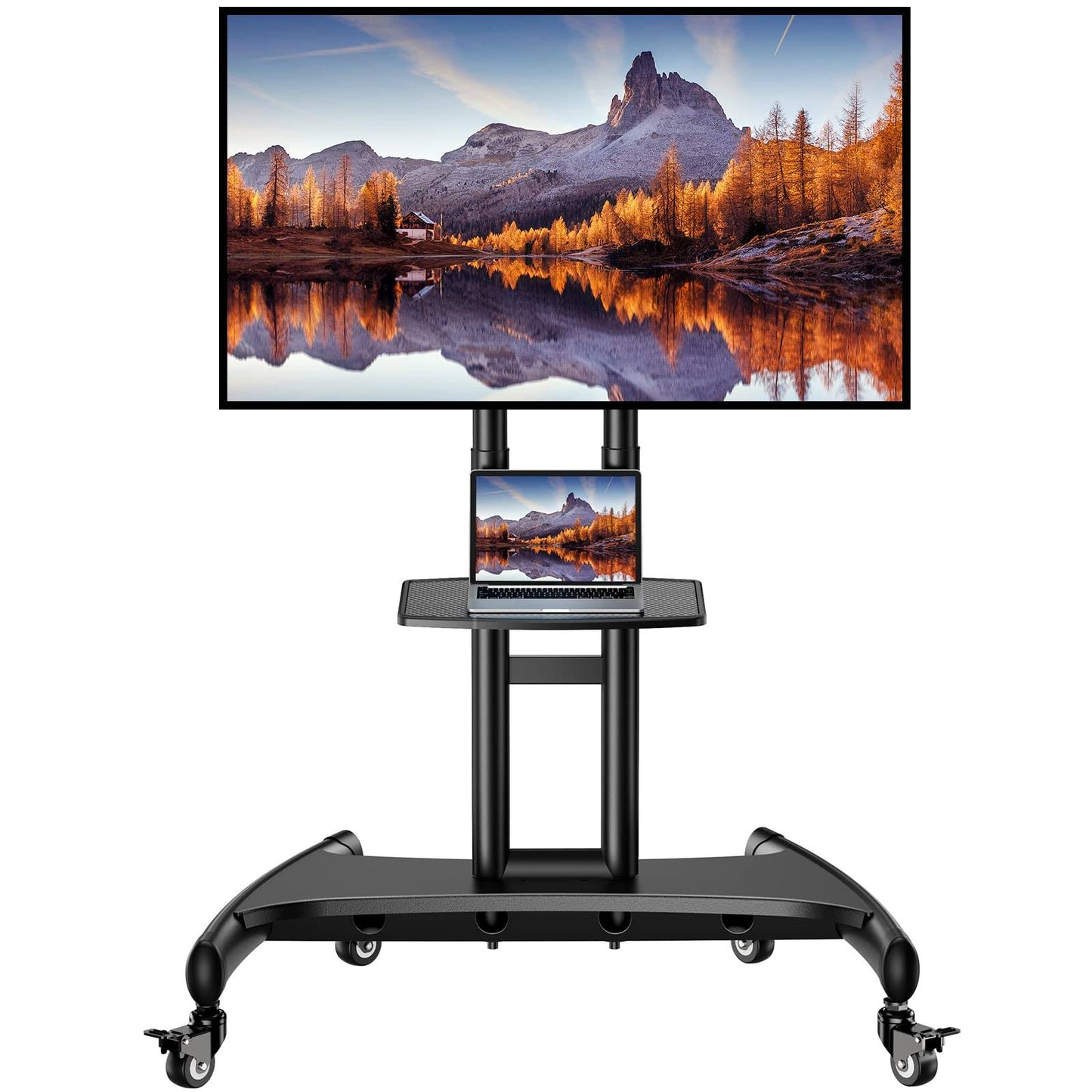 Mobile Tv Cart For 32-80 Inch Flat/Curved Led/Lcd/Oled Tvs Rolling Tv Stand With Height Adjustable Shelf Max Vesa 600x400mm Up To 100lbs-