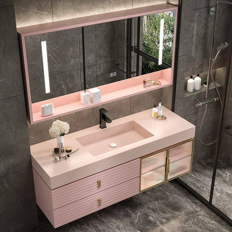 Sink Cabinet Mirror Cabinet Bathroom Vanity Cabinet In Pink - Vanity & Faucets & Mirror Cabinet 39.5l X 22w X 22h