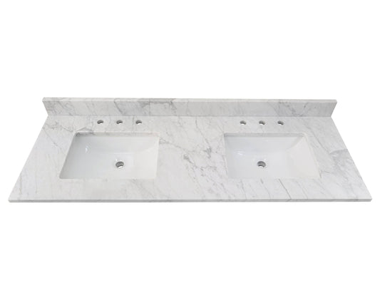 + Roth Natural Carrara Marble 61-In White Natural Marble Undermount Double Sink 3-Hole Bathroom Vanity Top 261414