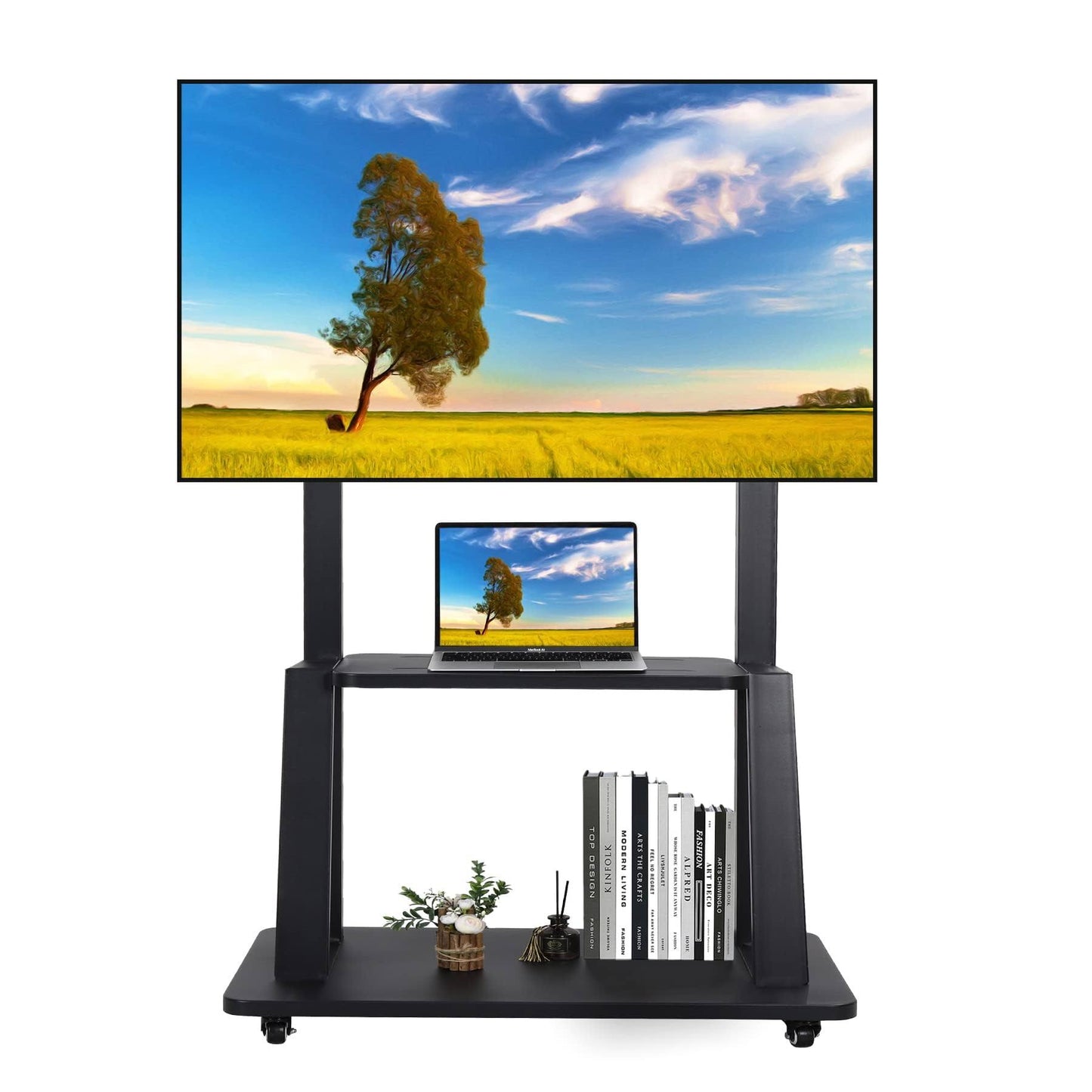 Mobile Tv Cart Rolling Floor Stand For 32-70 Inch Lcd Led Oled Flat Panel Screens Smartboard Movable Holds Up To 100lbs With Shelf Locking