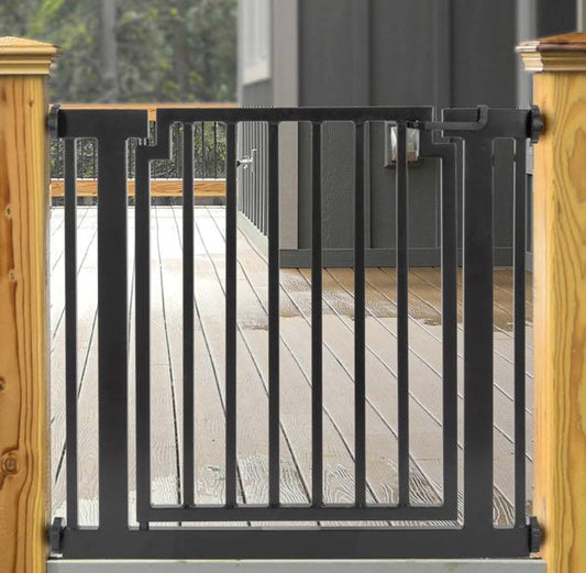 Strong Outdoor Tall Dog Gate 28 60 Extra Wide With Door Stairs Deck Porch Pressure Mounted Nmn Designs