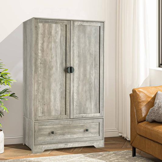 Wide Armoire With Hanging Rod Wardrobe Freestanding Closet Wardrobe Cabinet Grey/White Grey