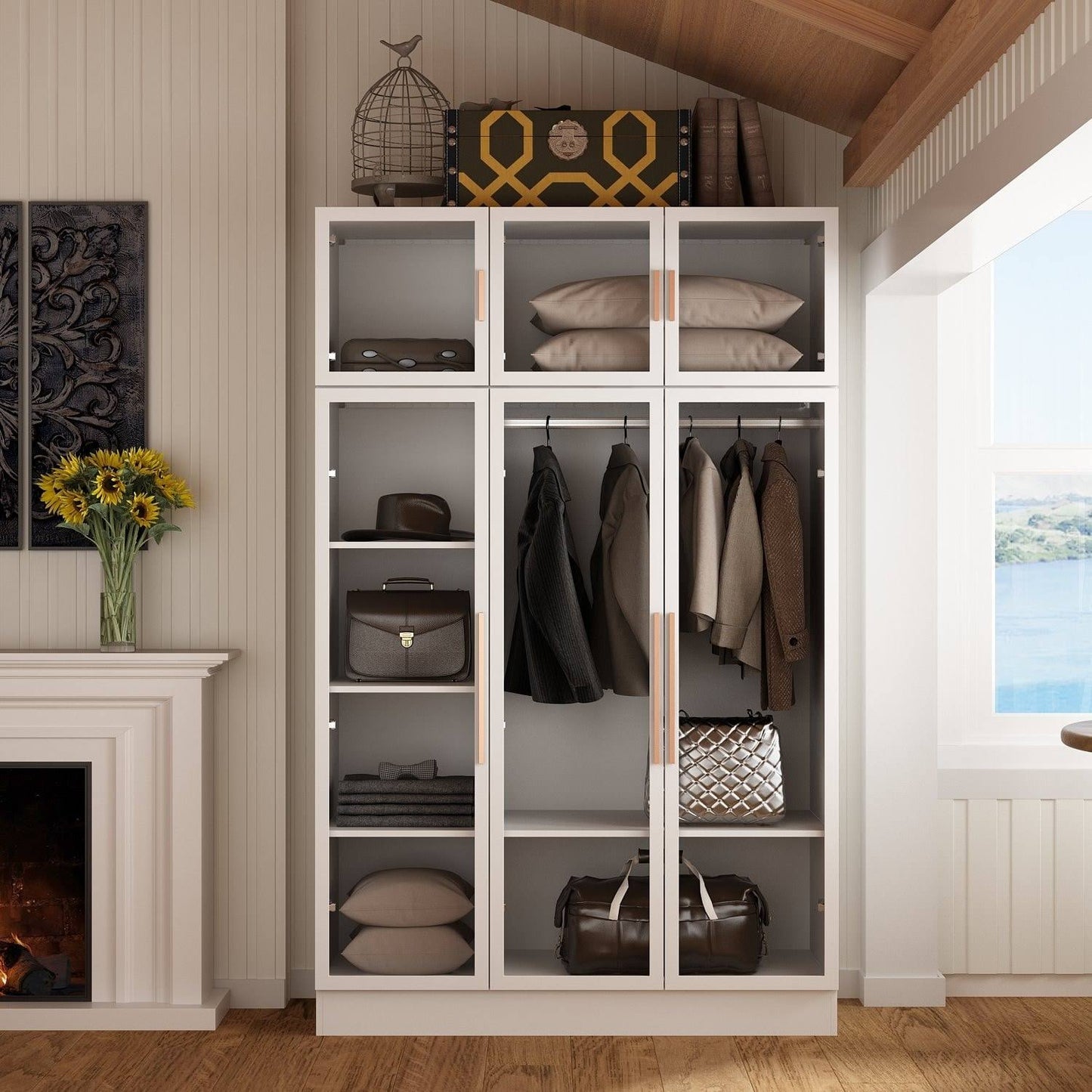 Modern Glass Door Wardrobe Armoire With Ample Storage