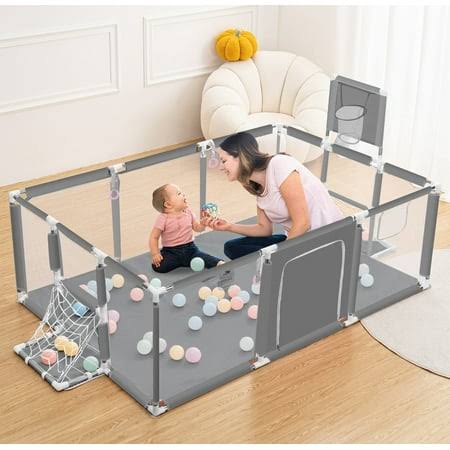 Playpen,71x48inch Large Play Yard For Babies Toddlers, Sturdy Safety Baby Play Area, Gray, Size: 71 X 48