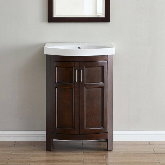 Morecott 24-In Chocolate Single Sink Bathroom Vanity With White Vitreous China Top