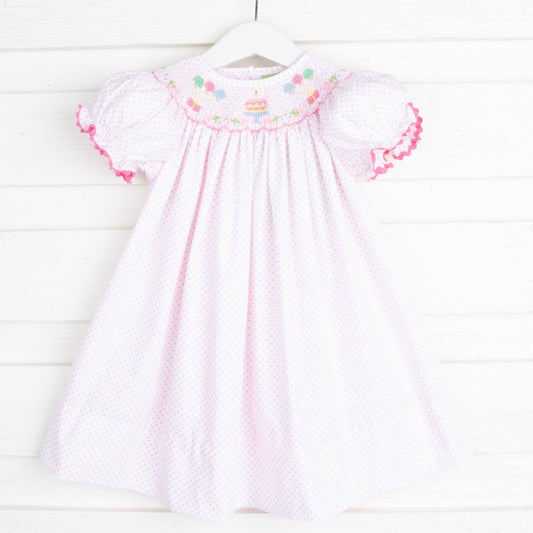 Party Smocked Pink Dotted Dress By  Girls