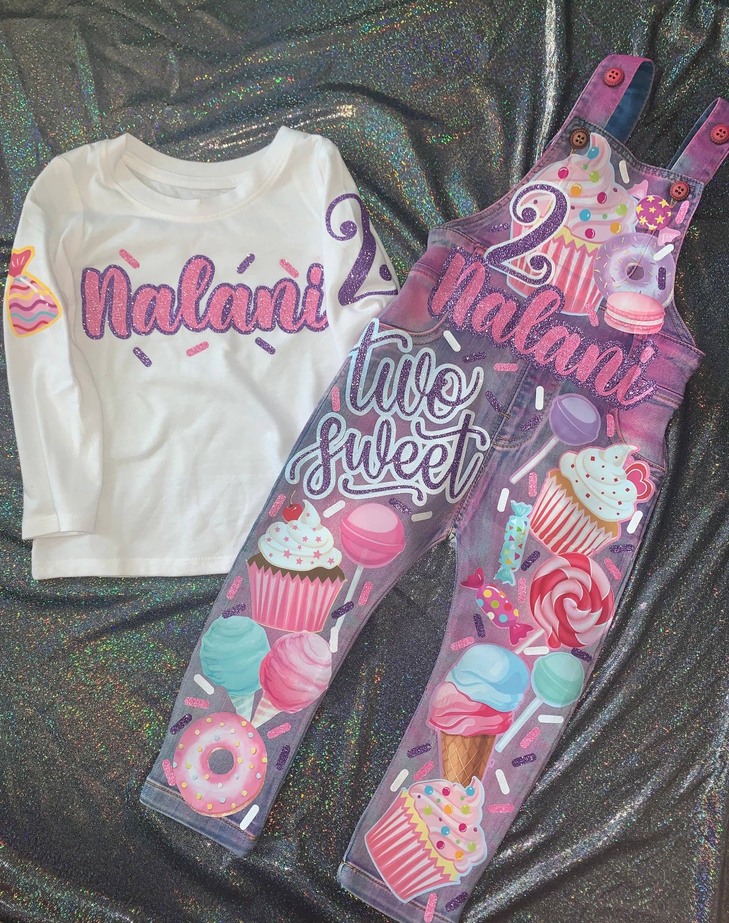 One Two Sweet Donut Grow Up Cupcake Cotton Candy Donut Birthday Girl Overalls