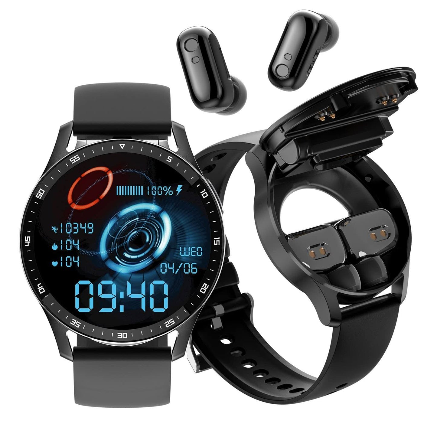 Watch With Earbuds, Sports Fitness Watch With Wireless Earphones, 2 In 1 Alloy Shell Ultrathin Smart Watch For Ios And Android