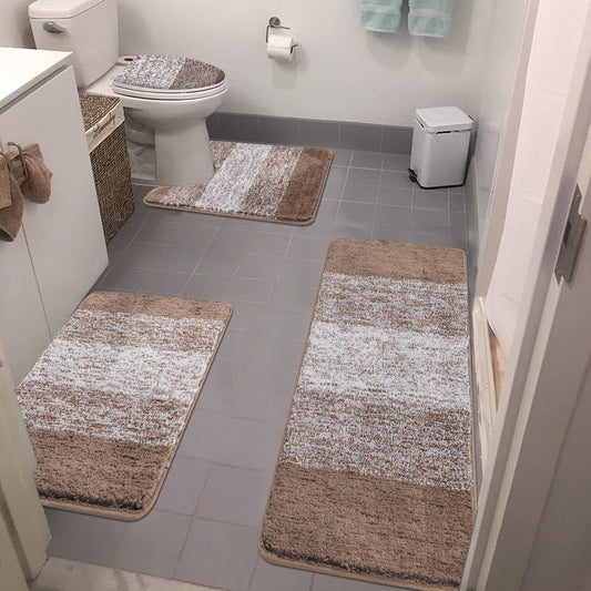 Rugs Sets 4 Piece With Toilet Lid Cover, Non-Slip Absorbentb Rugs And Mats For Bathroom Microfiber Shaggy Machine Washable Bath Rug Set,