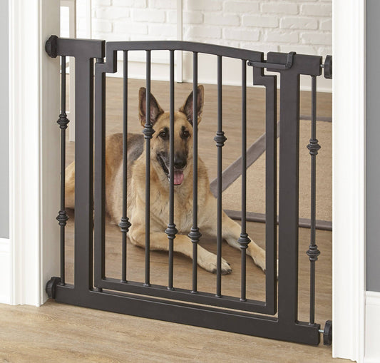 Rings Upscale Tall Dog Gate 28-60 Extra Wide Strong Wrought Iron Indoor Stairs Nmn Designs