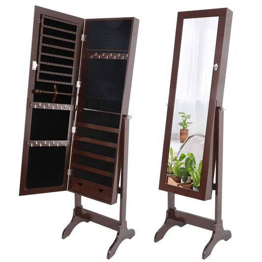 Mirror Jewelry Cabinet Armoire Full Length Mirror Dressing Lockable Jewelry Cabinet With 2 Drawers