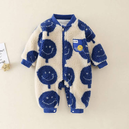 Smiley Fleece Lined Warm Romper