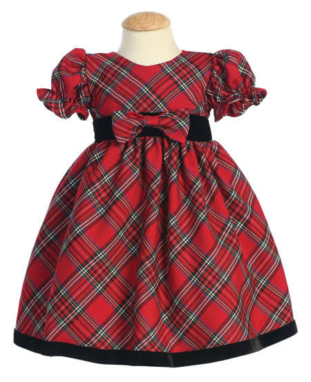 Pea & Lilli Red Plaid Baby Dress W/ Velvet Trim