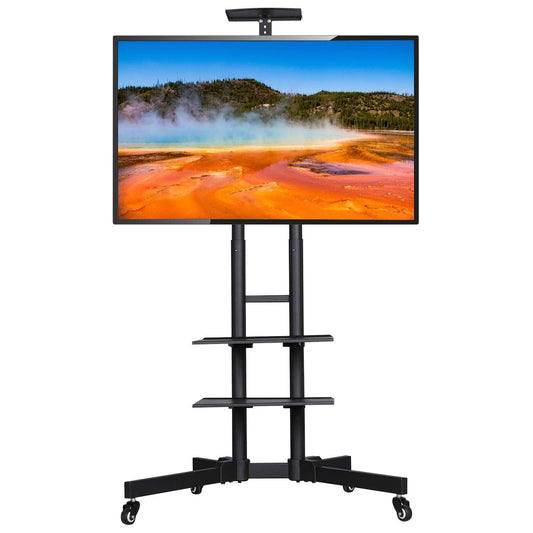 Mobile Tv Stand, Adjustable Rolling Tv Cart W/Locking Wheels For 32-75 Lcd Led Plasma Flat Panel Screen Tv Up To 110lb, Portable Tv Cart