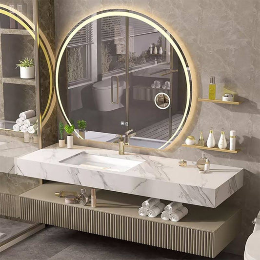 Vanity Set Round Led Mirror Rectangular Sink Sink Vanity - Vanity & Faucets & Mirrors 63l X 22w X 33h