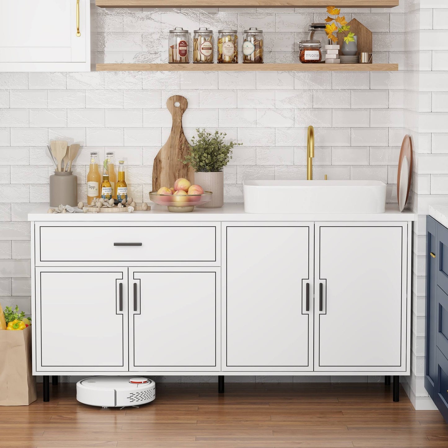 White Bathroom Vanity Combo With Dual Basin Size Options