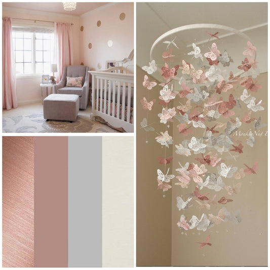 Rose Blush Mauve And Gray Butterfly Mobile/Champagne/Taupe/White/Baby Shower Gift/Nursery Mobile/Girl Bedroom Mobile/Nursery Decor/