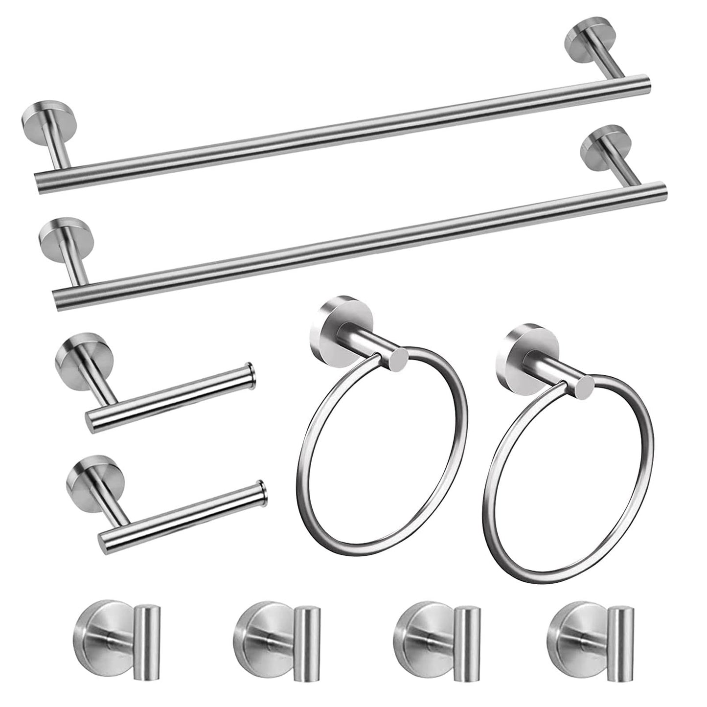 10 Piece Brushed Nickel Bathroom Accessories Set, 16 Inch Brushed Nickel Bathroon Hardware Set Towel Bar Ring Toilet Paper Holder Robe Towel