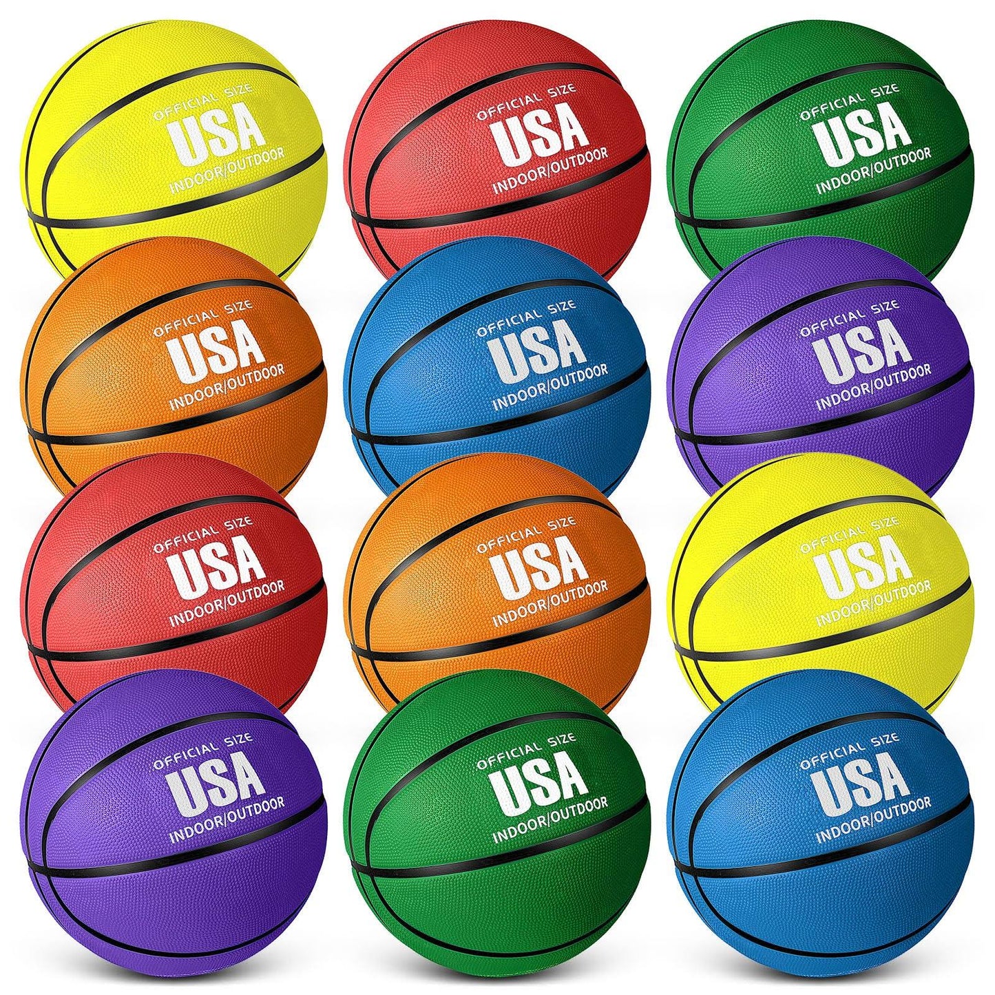 12 Pcs Rubber Basketballs Official Size Bulk Streetballs Multicolor Basket Balls With Pump Plain Basketball Set For Adult Youth Boys Girls