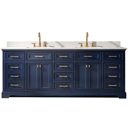 Milano 84-In Blue Undermount Double Sink Bathroom Vanity With White Quartz Top Ml-84-Blu