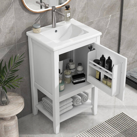 20 Bathroom Vanity With Sink, Modern Bathroom Storage Cabinet With Door And Storage Rack, Free Standing Single Basin Vanity With Open Shelf