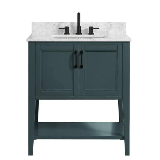 Sherway 31 In. W X 22 In. D Bath Vanity In Antigua Green With Marble Vanity Top In Carrara White With White Basin