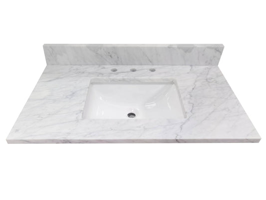 + Roth Natural Carrara Marble 37-In White Natural Marble Undermount Single Sink 3-Hole Bathroom Vanity Top 261412