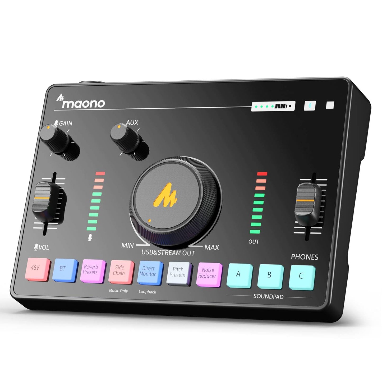 Streaming Audio Mixer, Audio Interface With Pro-Preamp, Bluetooth, Built-In Battery, Noise Cancellation, 48v Phantom Power For Live Streaming,