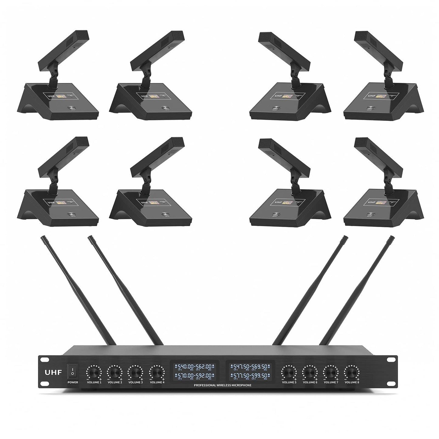 Yt8 Uhf 8 Channel Desktop Gooseneck Microphone System Conference Mics Super-Low Background Noise For Large Conferences, Public Speaking