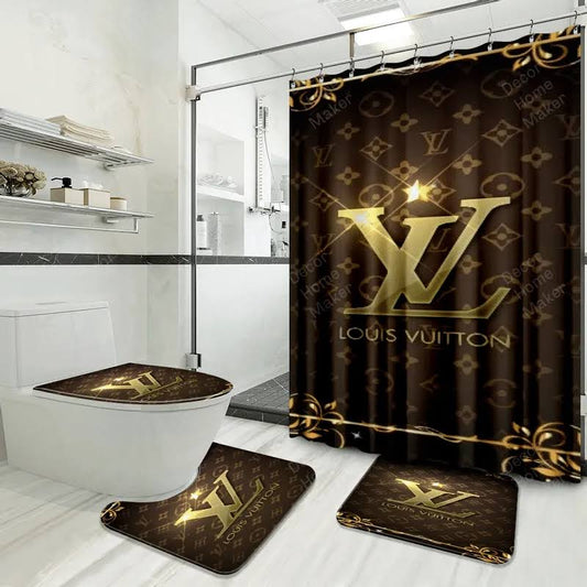 Vuitton Bathroom Set Luxury Shower Curtain Waterproof Luxury Brand With Logo Louis Vuitton Brs138