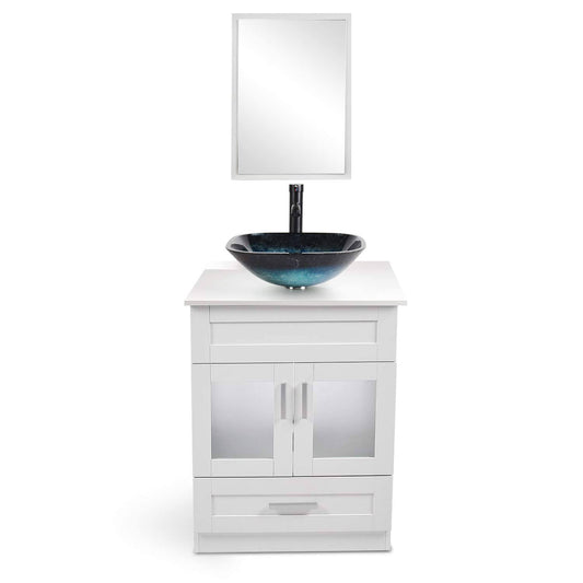 White Bathroom Vanity Cabinet With Square Glass White Bathroom Vanity Cabinet With Square Glass Top Vessel Sink Mirror 1.5 Gpm Faucet And