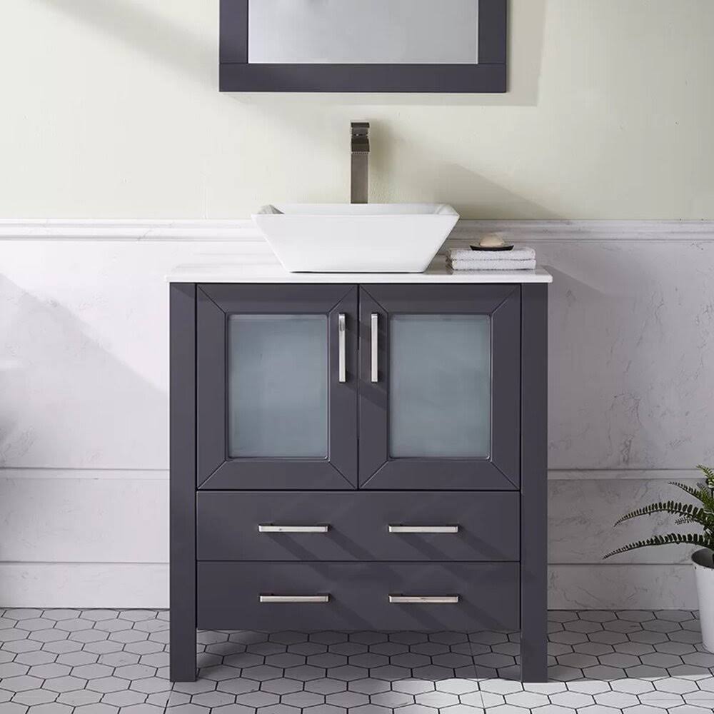 Modern 30 Inch Single Bathroom Vanity Set With Ceramic Vessel Sink  Base Finish