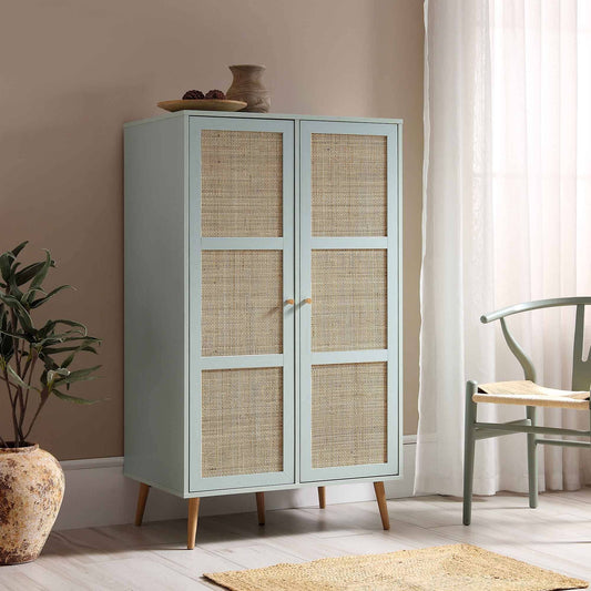 Woven Rattan Compact Double Closet, Mint Green - Daals - Wardrobes