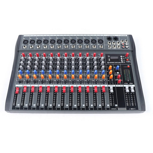 12 Channels Live Audio Mixer Bluetooth Usb Dj Sound Mixing Console Amplifier With 3 Stage Equalization Regulate 6 Modes Of Music For Family Ktv,