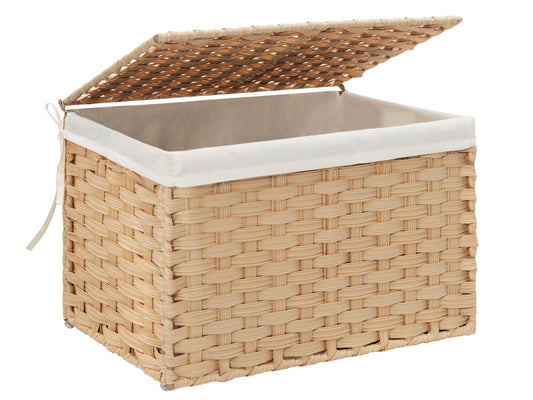 Wicker Storage Basket With Lid, 65l Square Wicker Baskets With Lids And Removable Liner, Wicker Storage Trunk, Wicker Basket With Lid