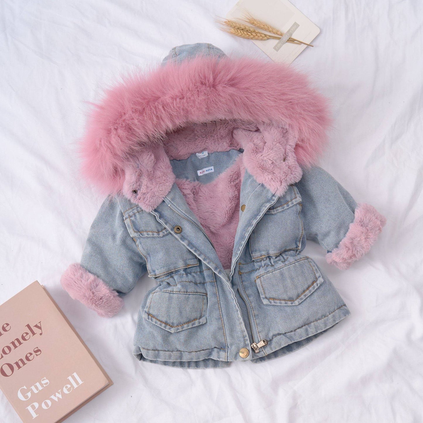 Oversized Denim Fur Hooded Winter Coat Jacket