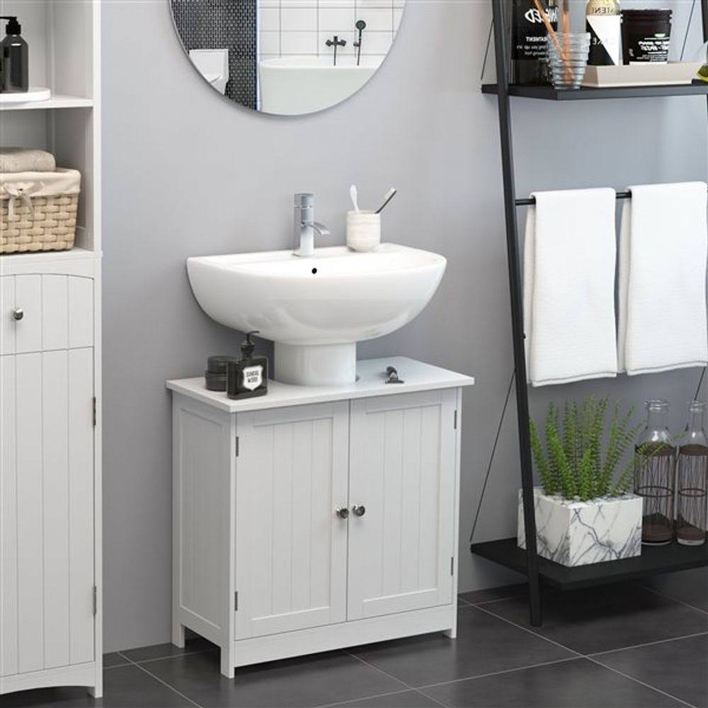 Under Sink Bathroom Storage Cabinet 2 Layers Vanity Unit Wooden - White