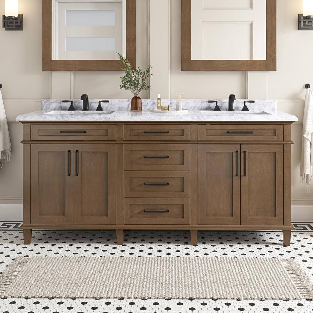 Sonoma 22 In. D X 34 In. H Double Sink Bath Vanity In Almond Latte With Carrara Marble Top