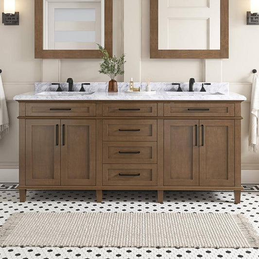 Sonoma 22 In. D X 34 In. H Double Sink Bath Vanity In Almond Latte With Carrara Marble Top